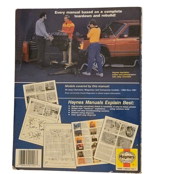 Haynes Automotive Repair Manual 1553  Jeep Cherokee Wagoneer Comanche 1984-1993 - Picture 2 of 6